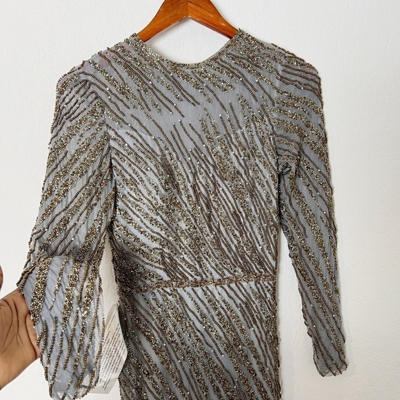 Mac Duggal Beaded Long Sleeve Tulle Column Gown - Picture 3 of 8